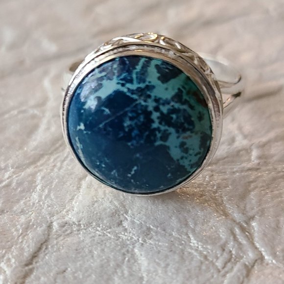 Chrysocolla Gemstone Ring Size 10 Sterling Silver-Healing Stone jewelry - Picture 3 of 7